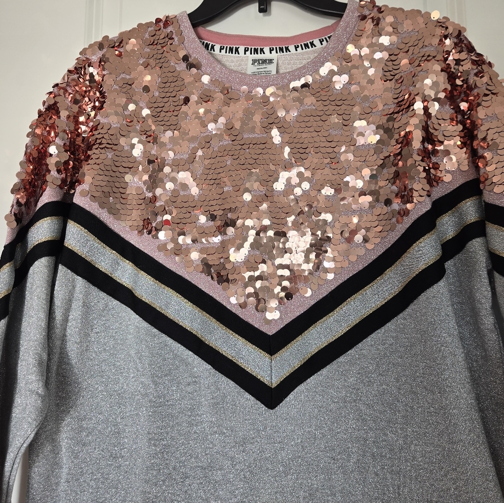 Victoria's Secret PINK Rose Gold/pink Gray Sparkly Sequin Sweater Medium NWOT - Picture 5 of 9